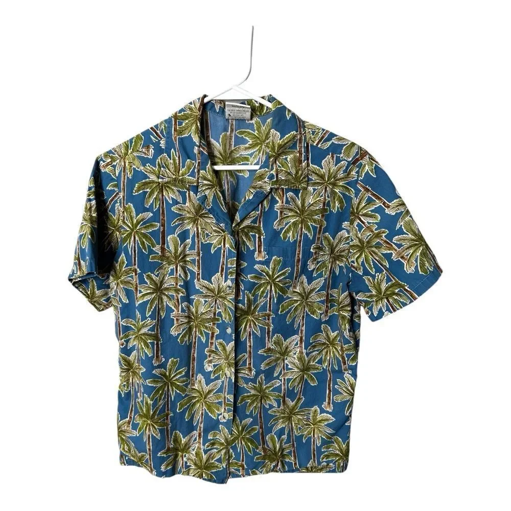 Go barefoot boys medium button down Hawaiian shirt palm trees vacation cruise